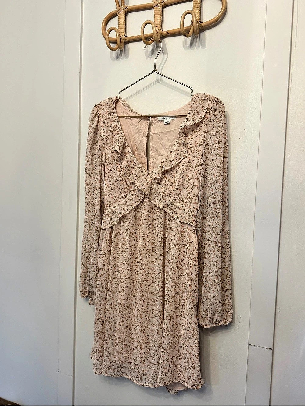 American Eagle Floral Long Sleeve Mini Dress in Pink & Brown
